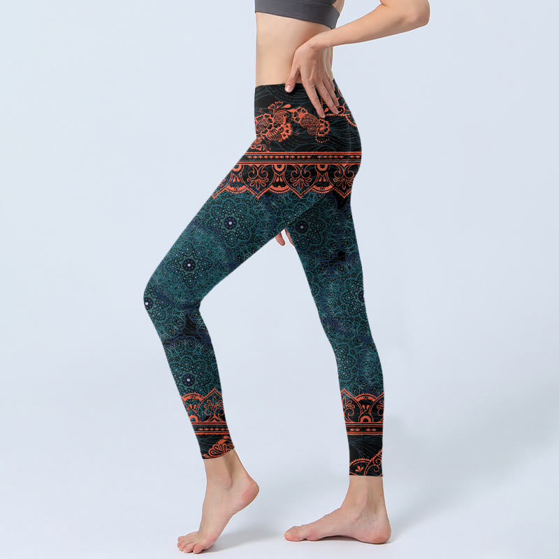 Buddha Stones Green Mandala Flower Print Gym Fitness Leggings Women's Yoga Pants - image 2
