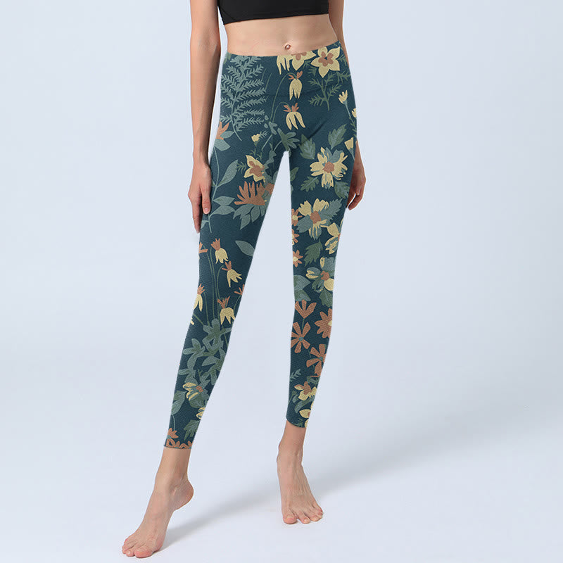 Buddha Stones Casual Daisy Flowers Leaves Print Gym Fitness Leggings Women's Yoga Pants - image 5