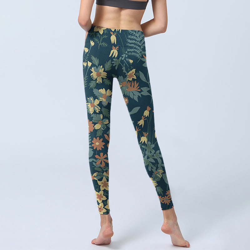 Buddha Stones Casual Daisy Flowers Leaves Print Gym Fitness Leggings Women's Yoga Pants - image 6