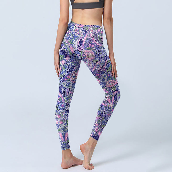 Buddha Stones Purple Pink Cashew Flower Print Gym Fitness Leggings Women's Yoga Pants - image 4