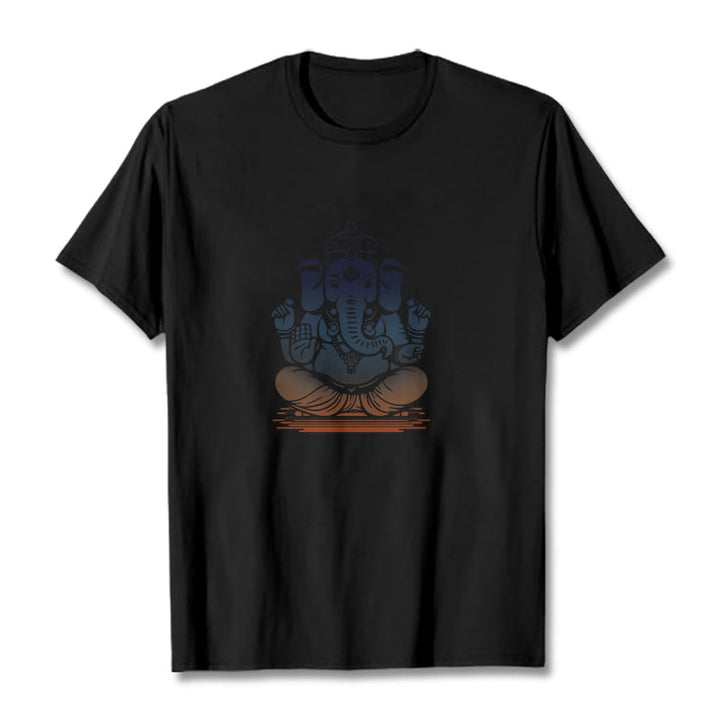 Buddha Stones Meditating Ganesh Elephant Pattern Tee T-shirt - Black - 2XL - image 4