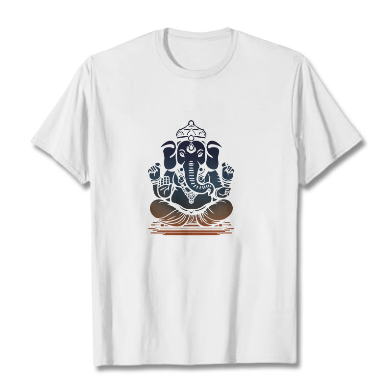 Buddha Stones Meditating Ganesh Elephant Pattern Tee T-shirt - White - 2XL - image 0