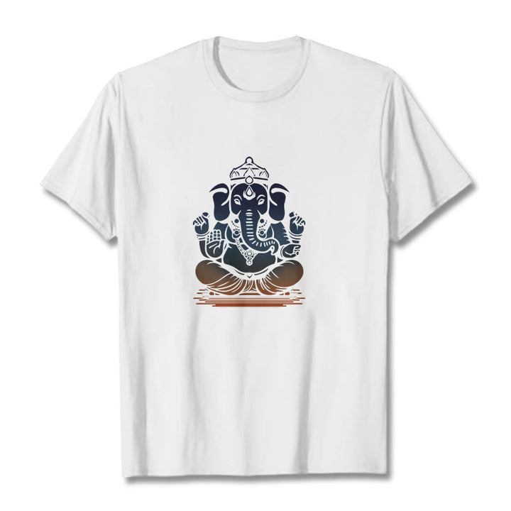 Buddha Stones Meditating Ganesh Elephant Pattern Tee T-shirt - White - 2XL - image 0