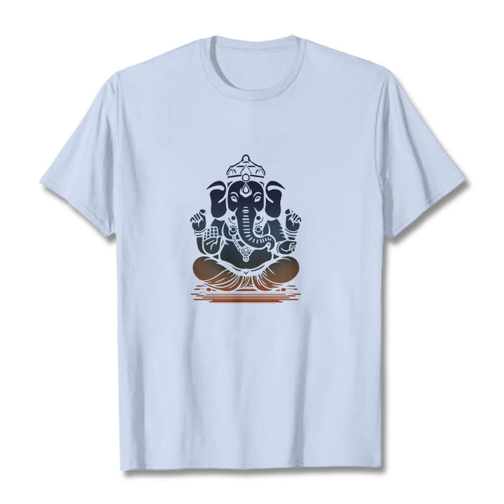 Buddha Stones Meditating Ganesh Elephant Pattern Tee T-shirt - LightCyan - 2XL - image 18