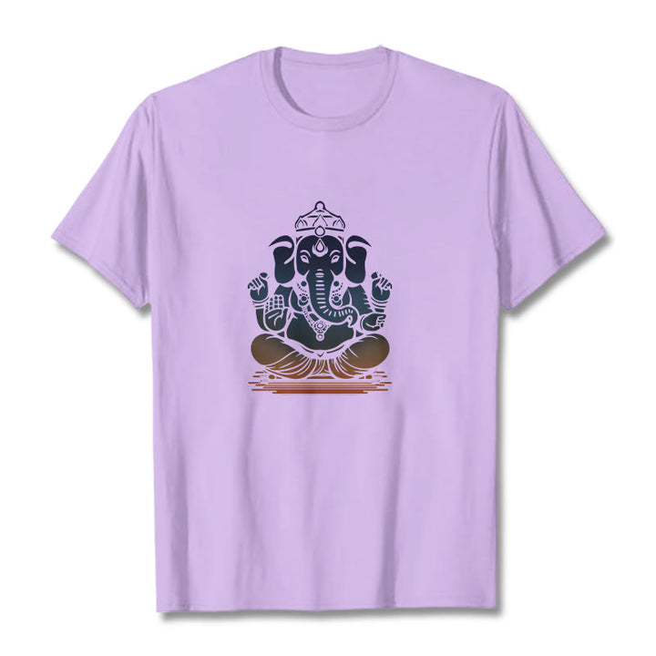 Buddha Stones Meditating Ganesh Elephant Pattern Tee T-shirt - Plum - 2XL - image 16