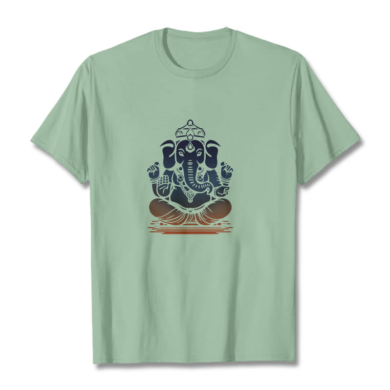 Buddha Stones Meditating Ganesh Elephant Pattern Tee T-shirt - PaleGreen - 2XL - image 14