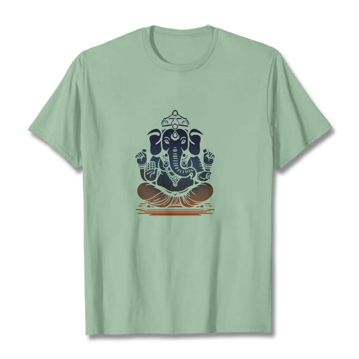 Buddha Stones Meditating Ganesh Elephant Pattern Tee T-shirt - PaleGreen - 2XL - image 14