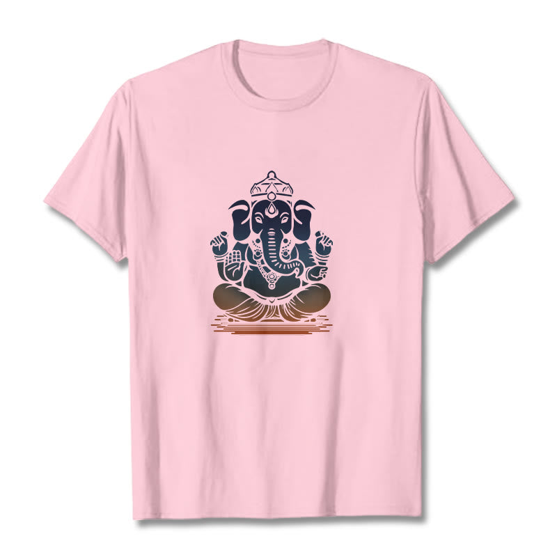 Buddha Stones Meditating Ganesh Elephant Pattern Tee T-shirt - LightPink - 2XL - image 12