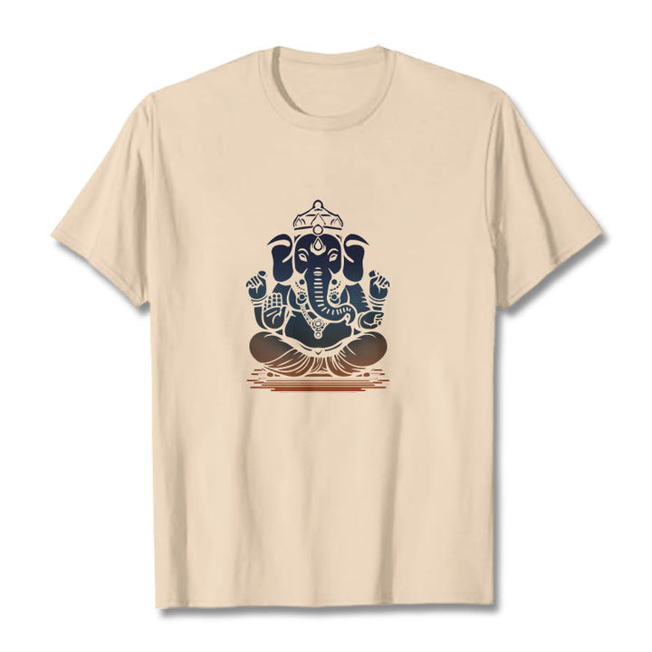 Buddha Stones Meditating Ganesh Elephant Pattern Tee T-shirt - Bisque - 2XL - image 8