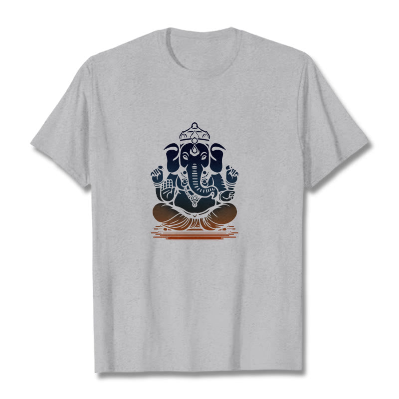 Buddha Stones Meditating Ganesh Elephant Pattern Tee T-shirt - LightGrey - 2XL - image 19