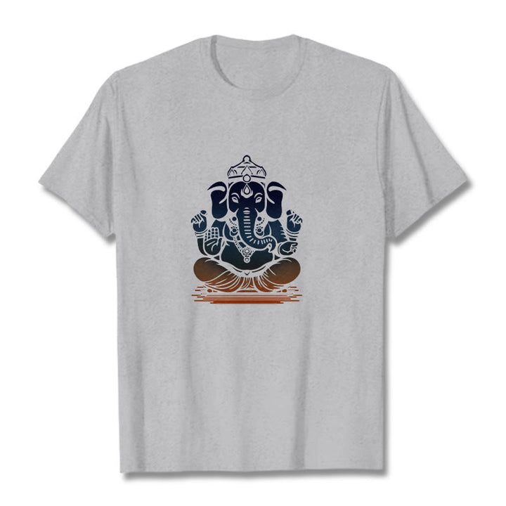 Buddha Stones Meditating Ganesh Elephant Pattern Tee T-shirt - LightGrey - 2XL - image 19