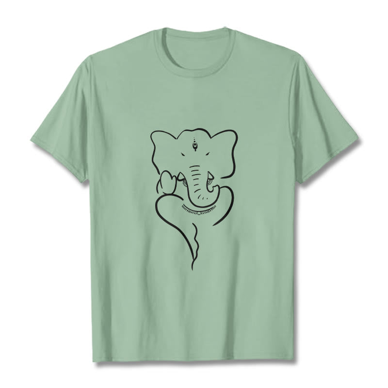 Buddha Stones Ganesh Elephant Sketch Pattern Tee T-shirt - PaleGreen - 2XL - image 14