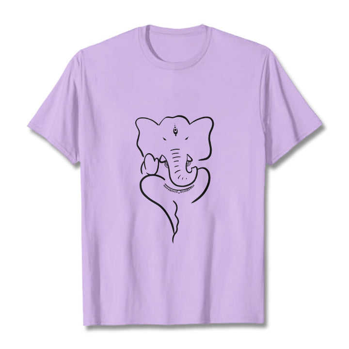 Buddha Stones Ganesh Elephant Sketch Pattern Tee T-shirt - Plum - 2XL - image 16