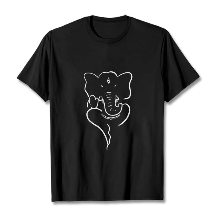 Buddha Stones Ganesh Elephant Sketch Pattern Tee T-shirt - Black - 2XL - image 0
