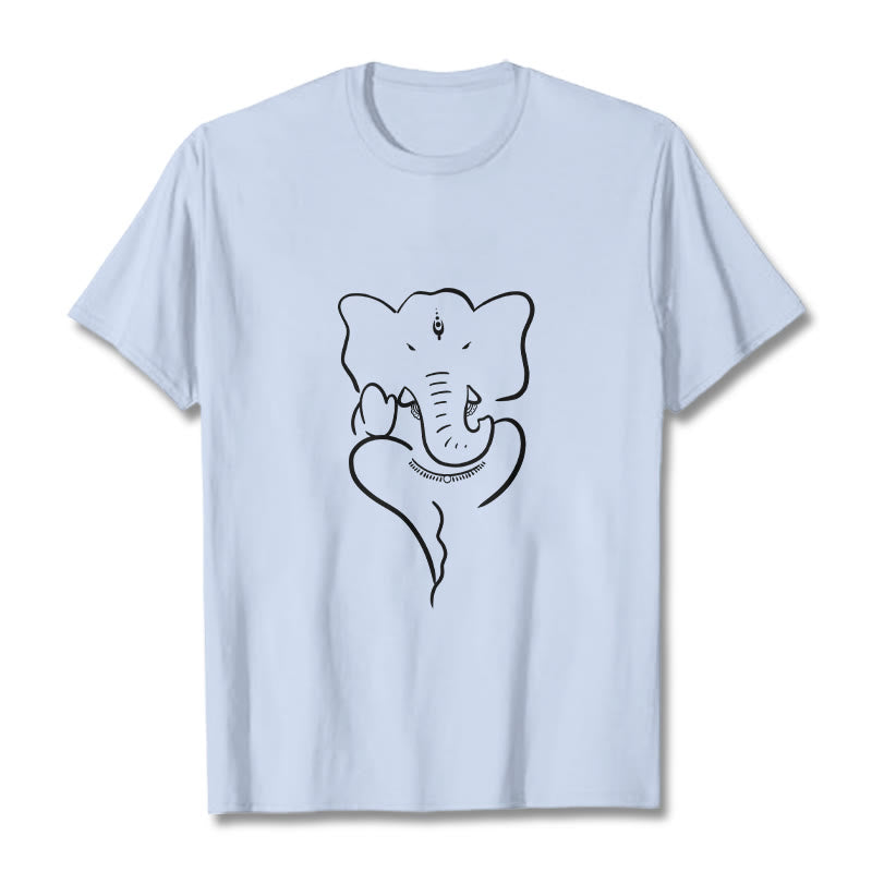 Buddha Stones Ganesh Elephant Sketch Pattern Tee T-shirt - LightCyan - 2XL - image 18