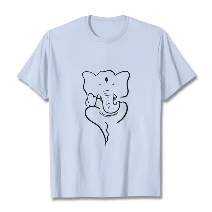 Buddha Stones Ganesh Elephant Sketch Pattern Tee T-shirt - LightCyan - 2XL - image 18