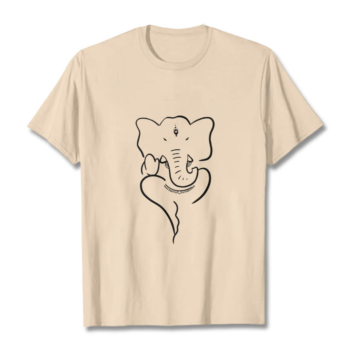 Buddha Stones Ganesh Elephant Sketch Pattern Tee T-shirt - Bisque - 2XL - image 8