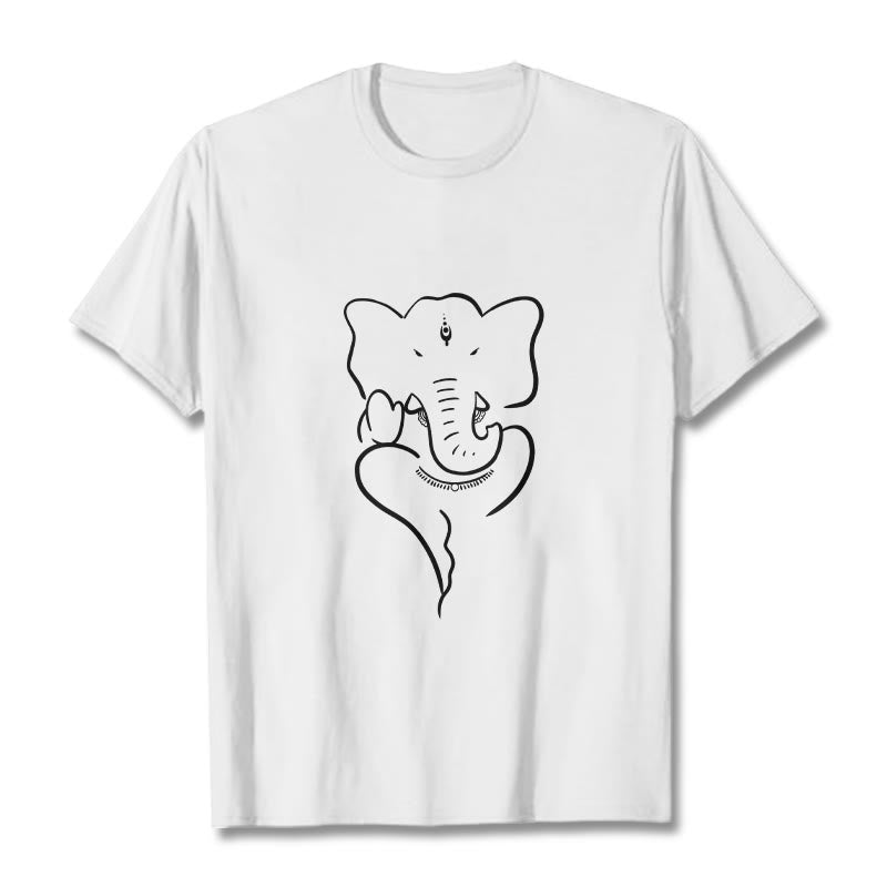 Buddha Stones Ganesh Elephant Sketch Pattern Tee T-shirt - White - 2XL - image 5