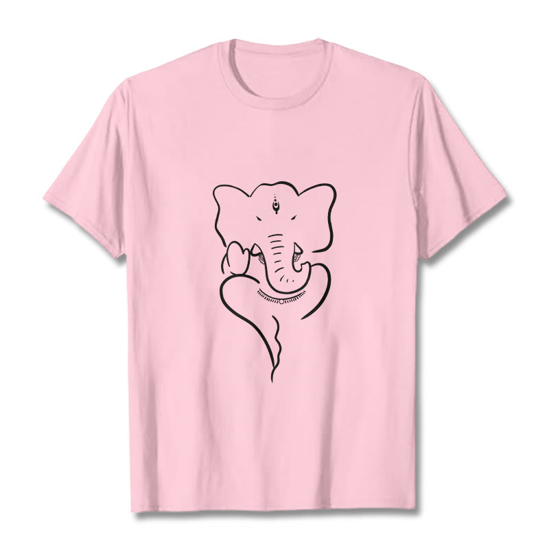 Buddha Stones Ganesh Elephant Sketch Pattern Tee T-shirt - LightPink - 2XL - image 12