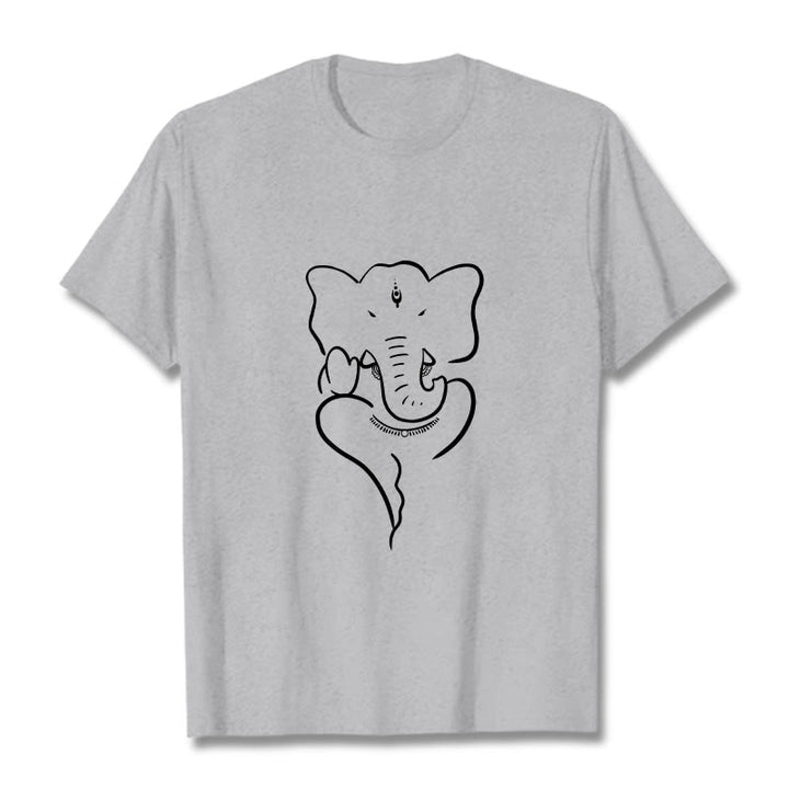 Buddha Stones Ganesh Elephant Sketch Pattern Tee T-shirt - LightGrey - 2XL - image 19