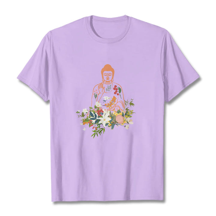 Buddha Stones Meditating Buddha Blooming Flowers Pattern Tee T-shirt - Plum - 2XL - image 16