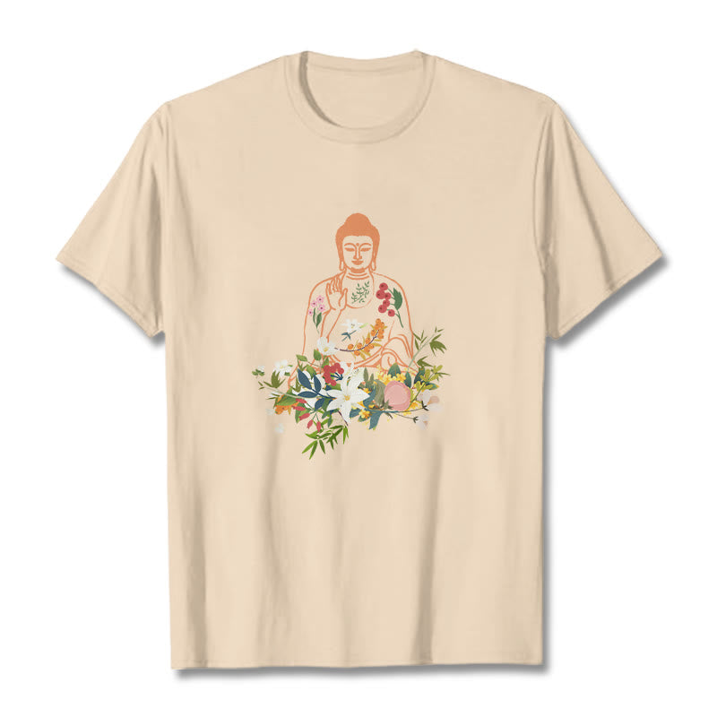 Buddha Stones Meditating Buddha Blooming Flowers Pattern Tee T-shirt - Bisque - 2XL - image 8
