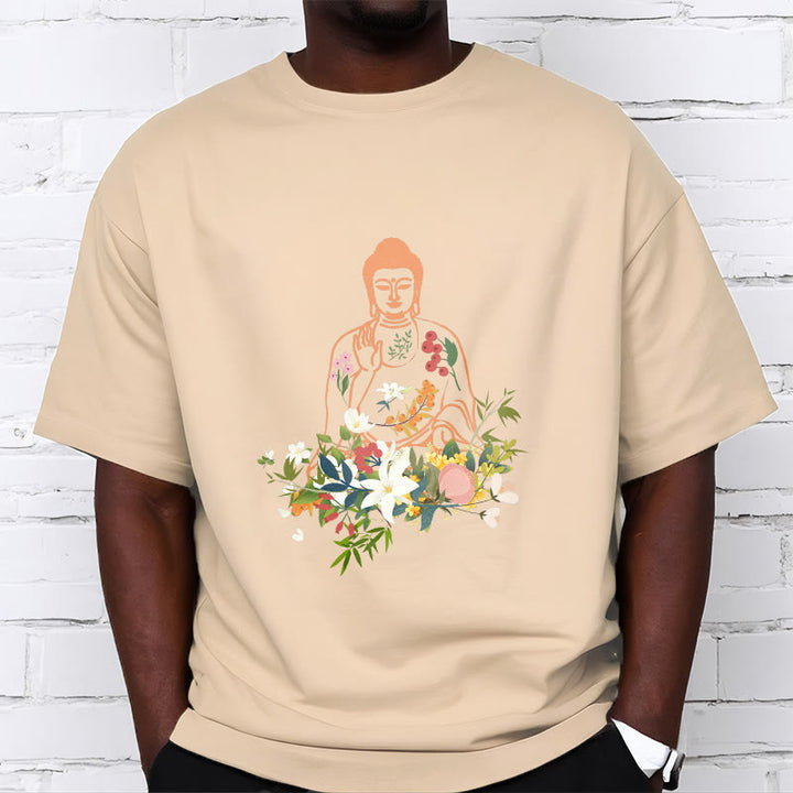 Buddha Stones Meditating Buddha Blooming Flowers Pattern Tee T-shirt - image 9