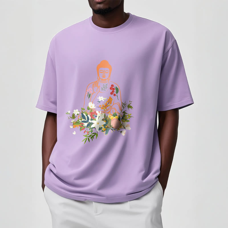 Buddha Stones Meditating Buddha Blooming Flowers Pattern Tee T-shirt - image 17