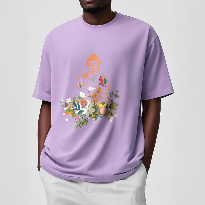 Buddha Stones Meditating Buddha Blooming Flowers Pattern Tee T-shirt - image 17