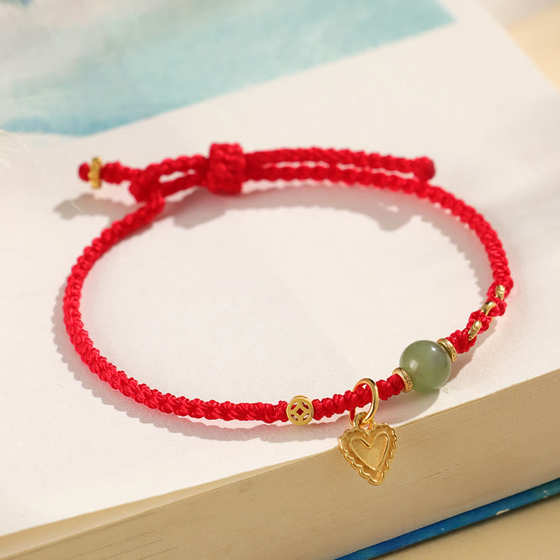 Buddha Stones 925 Sterling Silver Hetian Jade Bead Copper Coin Love Heart Charm Luck Bracelet - image 2