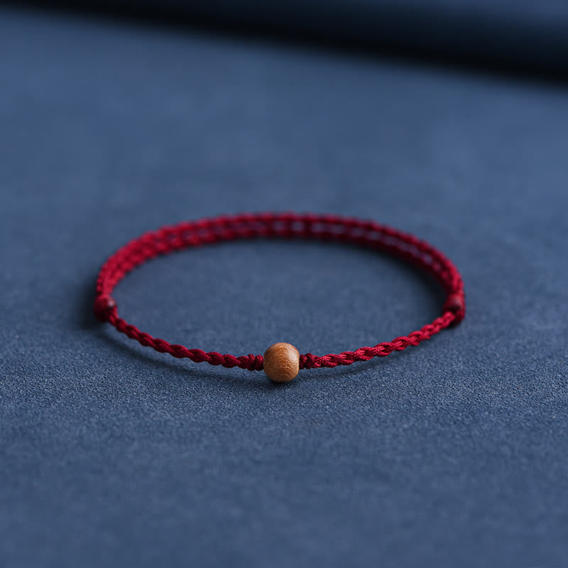 Buddha Stones Natural Peach Wood Bead Ward Off Evil Spirits Braided Bracelet - Dark Red Rope - 6mm - Anklet(Circumference 17-30cm) - image 20