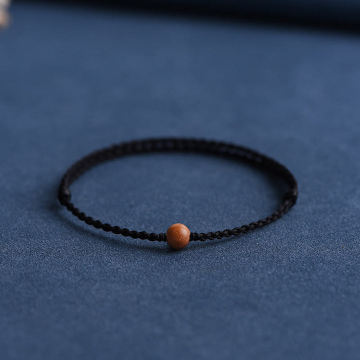 Buddha Stones Natural Peach Wood Bead Ward Off Evil Spirits Braided Bracelet - Black Rope - 6mm - Anklet(Circumference 17-30cm) - image 26