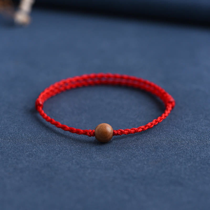 Buddha Stones Natural Peach Wood Bead Ward Off Evil Spirits Braided Bracelet - Red Rope - 8mm - Anklet(Circumference 17-30cm) - image 6