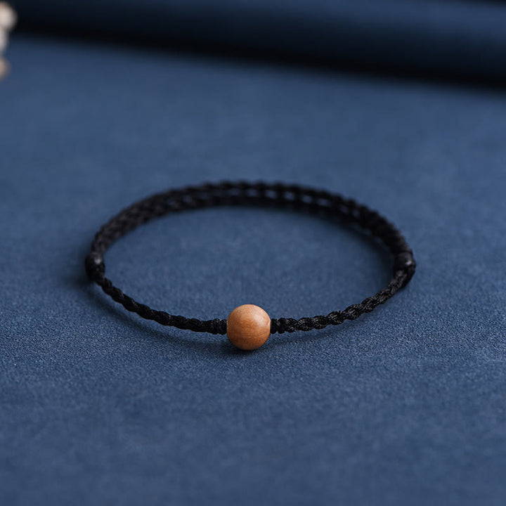 Buddha Stones Natural Peach Wood Bead Ward Off Evil Spirits Braided Bracelet - Black Rope - 8mm - Anklet(Circumference 17-30cm) - image 27
