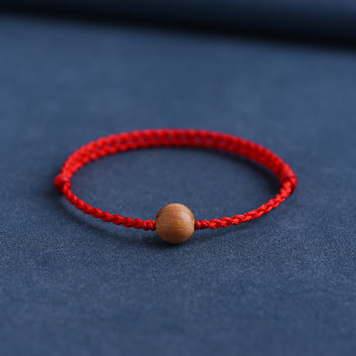 Buddha Stones Natural Peach Wood Bead Ward Off Evil Spirits Braided Bracelet - Red Rope - 10mm - Anklet(Circumference 17-30cm) - image 18
