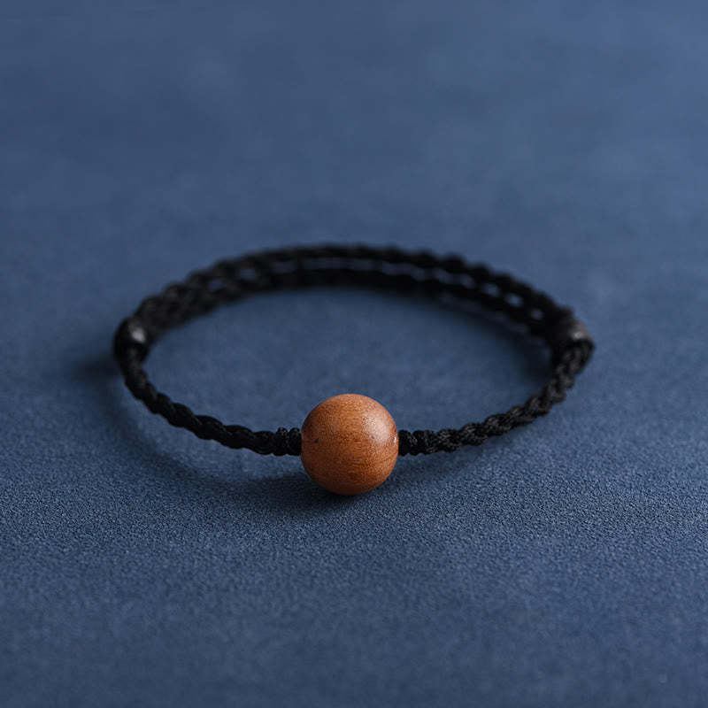 Buddha Stones Natural Peach Wood Bead Ward Off Evil Spirits Braided Bracelet - Black Rope - 12mm - Anklet(Circumference 17-30cm) - image 29