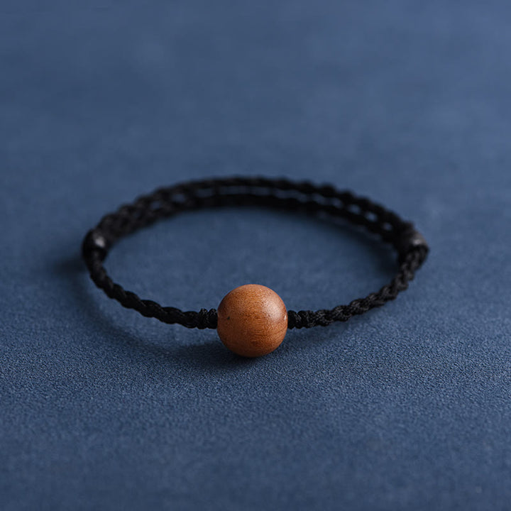 Buddha Stones Natural Peach Wood Bead Ward Off Evil Spirits Braided Bracelet - Black Rope - 12mm - Anklet(Circumference 17-30cm) - image 29