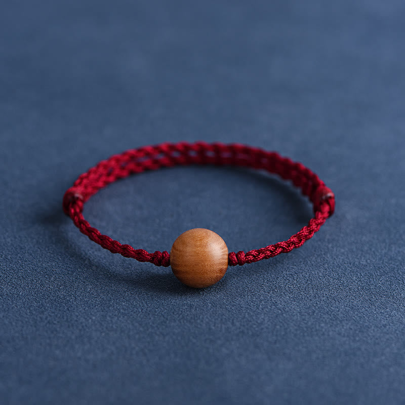Buddha Stones Natural Peach Wood Bead Ward Off Evil Spirits Braided Bracelet - Dark Red Rope - 12mm - Anklet(Circumference 17-30cm) - image 25