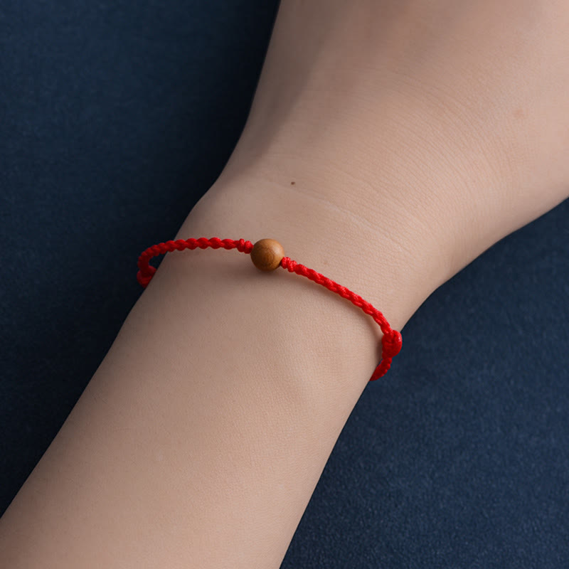 Buddha Stones Natural Peach Wood Bead Ward Off Evil Spirits Braided Bracelet - image 8