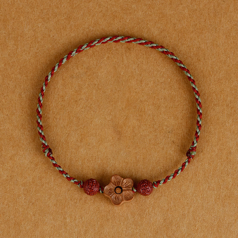 Buddha Stones Peach Wood Small Peach Blossom Cinnabar Wealth String Bracelet Anklet - Dunhuang Color - Anklet(Anklet Circumference 21-24cm) - image 9
