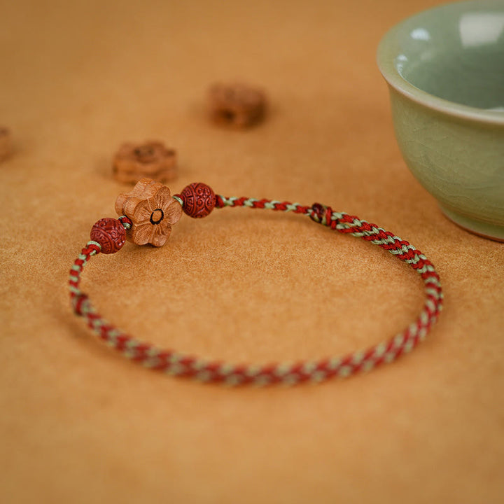 Buddha Stones Peach Wood Small Peach Blossom Cinnabar Wealth String Bracelet Anklet - image 12