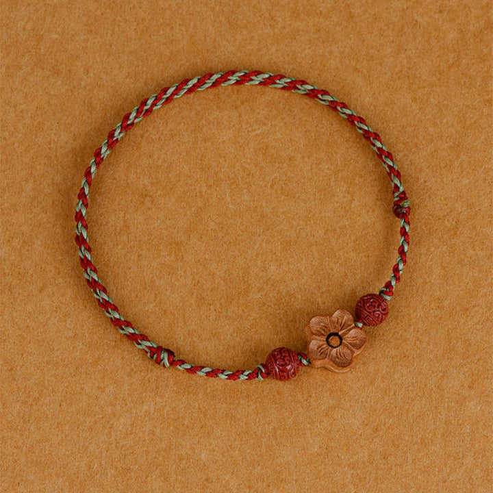 Buddha Stones Peach Wood Small Peach Blossom Cinnabar Wealth String Bracelet Anklet - image 10