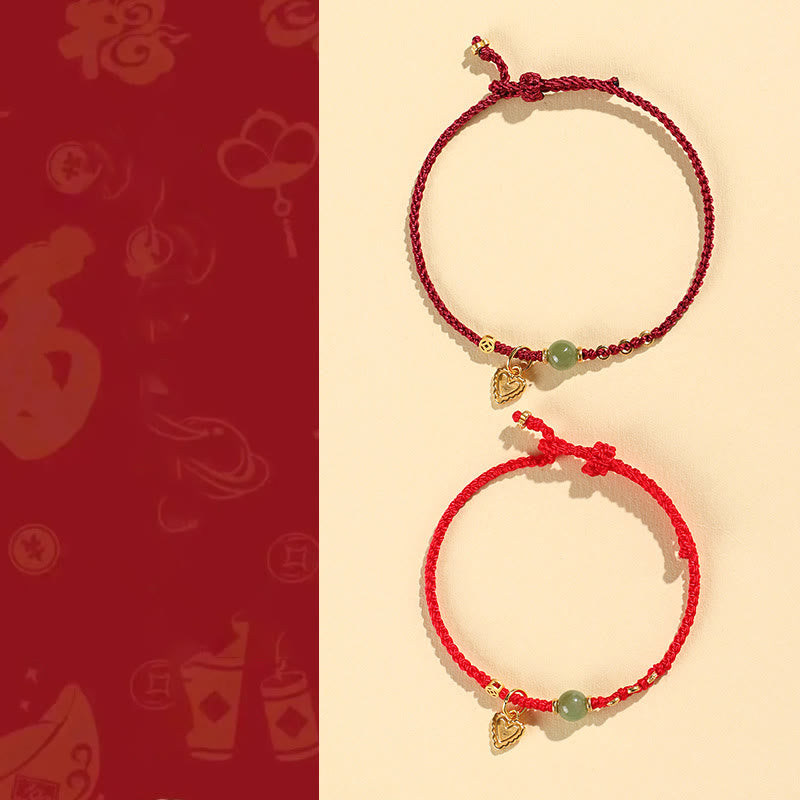 Buddha Stones 925 Sterling Silver Hetian Jade Bead Copper Coin Love Heart Charm Luck Bracelet - image 11