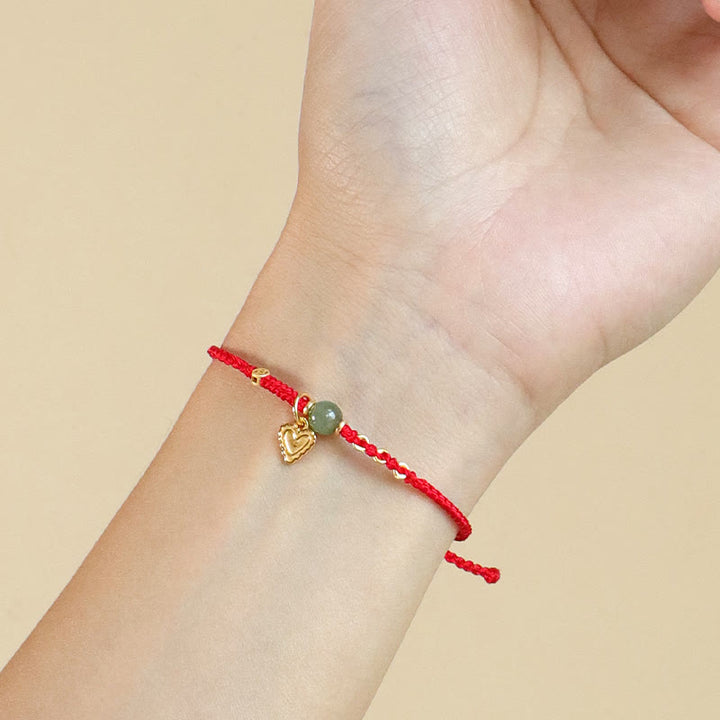 Buddha Stones 925 Sterling Silver Hetian Jade Bead Copper Coin Love Heart Charm Luck Bracelet - image 4