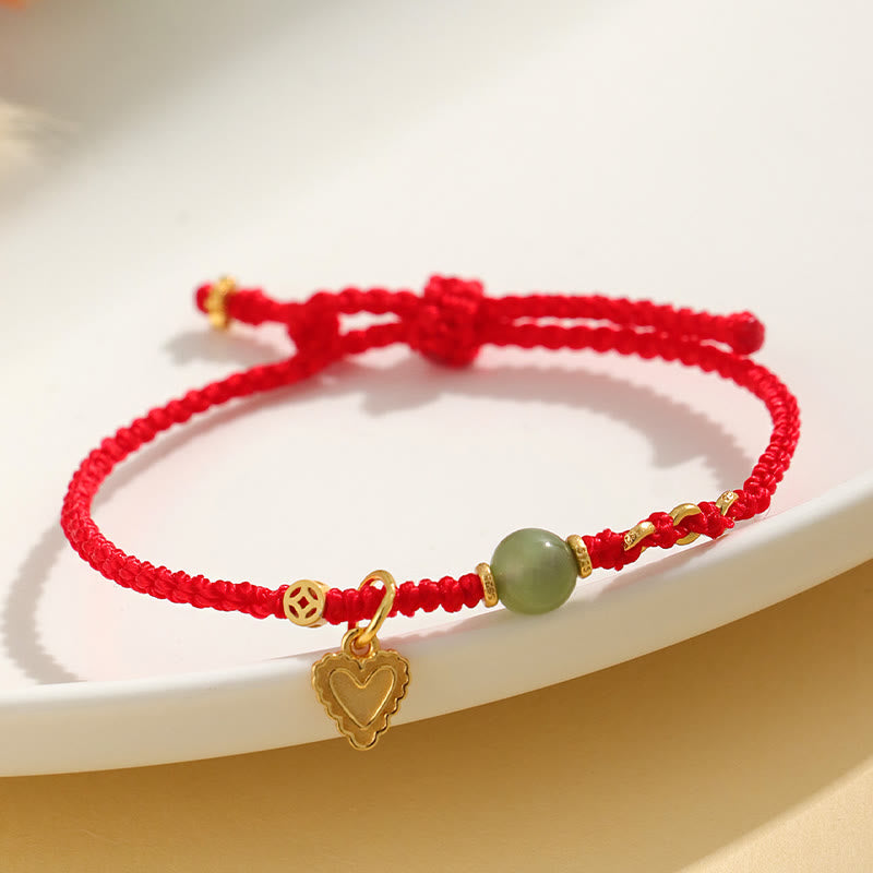 Buddha Stones 925 Sterling Silver Hetian Jade Bead Copper Coin Love Heart Charm Luck Bracelet - image 3