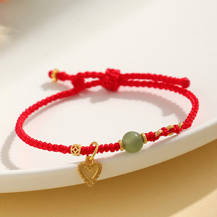 Buddha Stones 925 Sterling Silver Hetian Jade Bead Copper Coin Love Heart Charm Luck Bracelet - image 3