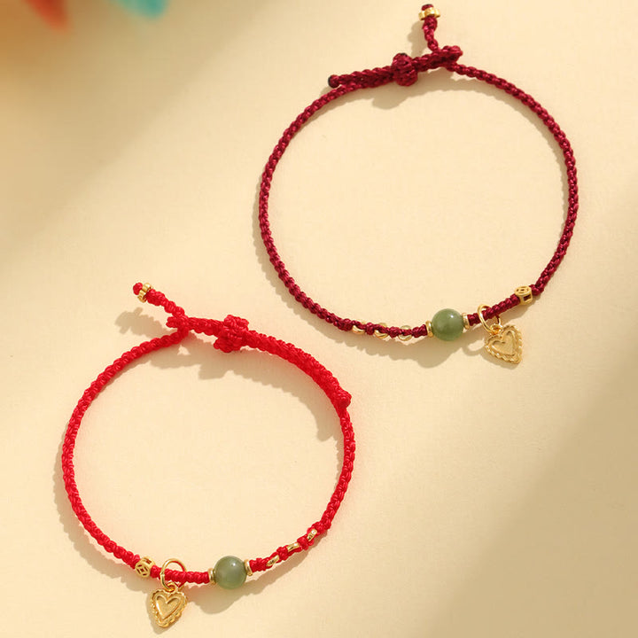 Buddha Stones 925 Sterling Silver Hetian Jade Bead Copper Coin Love Heart Charm Luck Bracelet - image 1