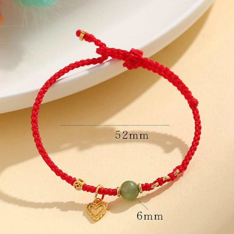 Buddha Stones 925 Sterling Silver Hetian Jade Bead Copper Coin Love Heart Charm Luck Bracelet - image 5