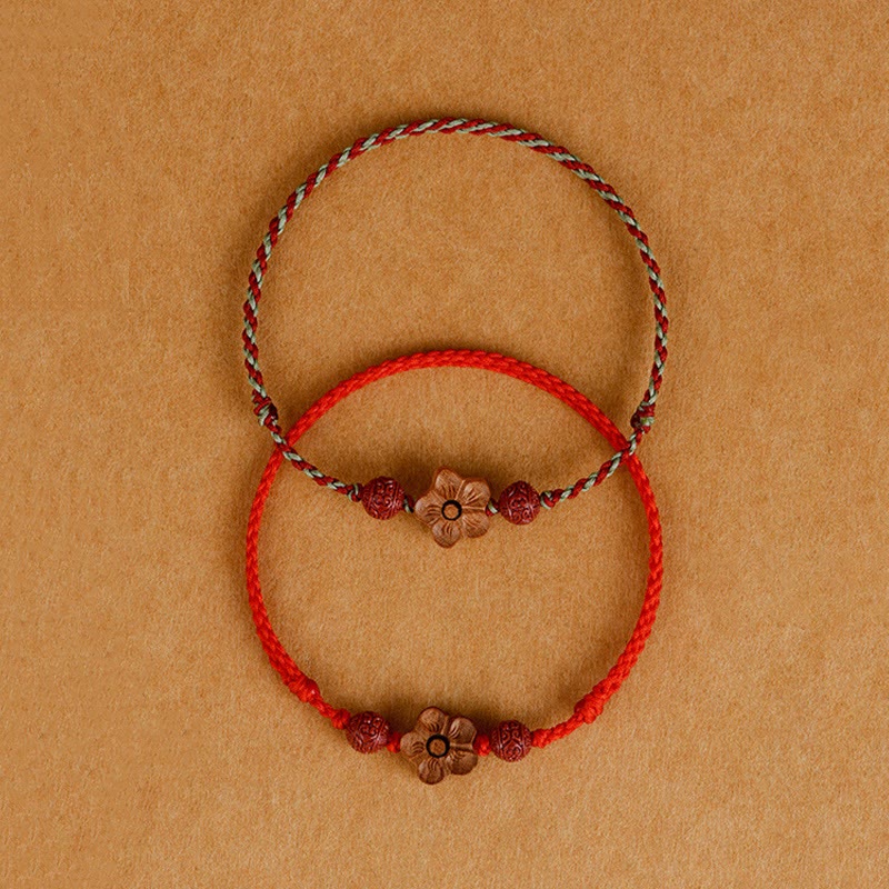 Buddha Stones Peach Wood Small Peach Blossom Cinnabar Wealth String Bracelet Anklet - image 1