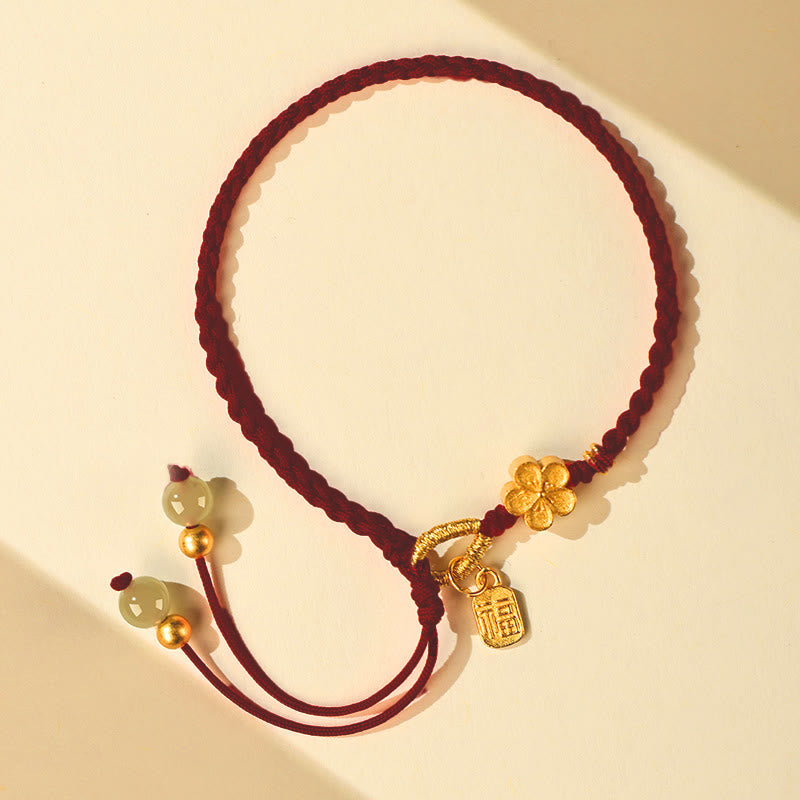 Buddha Stones Hetian Jade Small Peach Blossom Fu Character Charm Luck String Bracelet - image 12